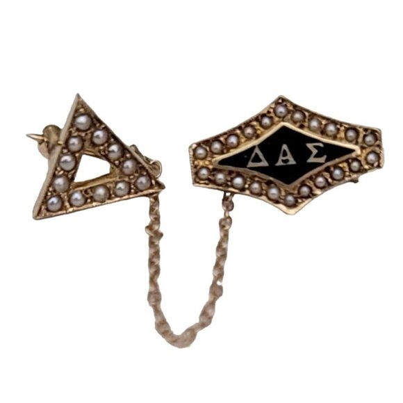 10k Yellow Gold Seed Pearl Delta, Alpha, Epsilon Sorority Dual Pins,All Products : American Fashion Style Bags On Sale